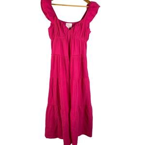 Victoria Dunn‎ Folly Gauzy Pink Tiered Ruffled Sleeve Maxi Dress Size Medium